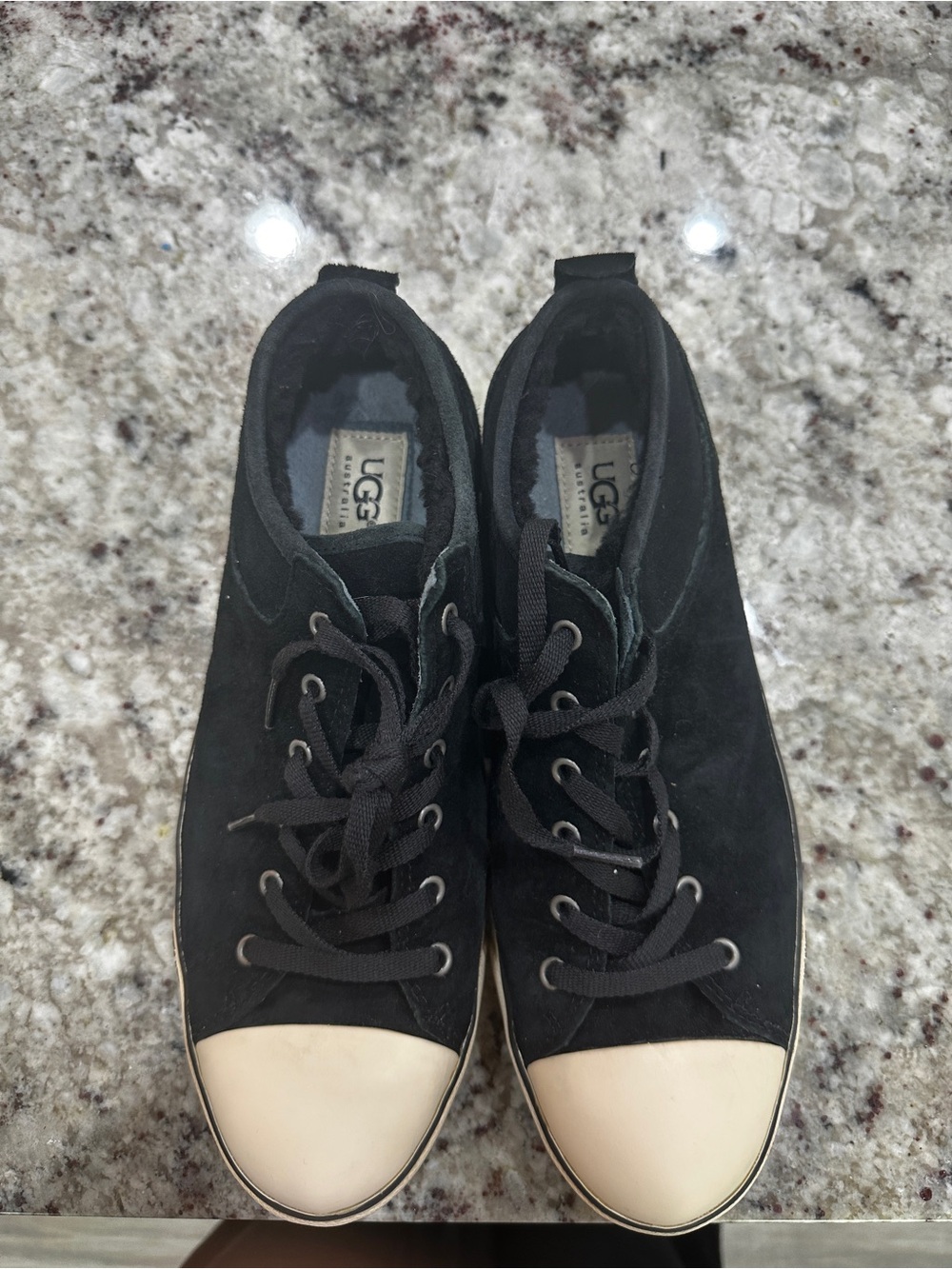 UGG Evera Black Suede Lace-Up Sneakers with Cream Toe